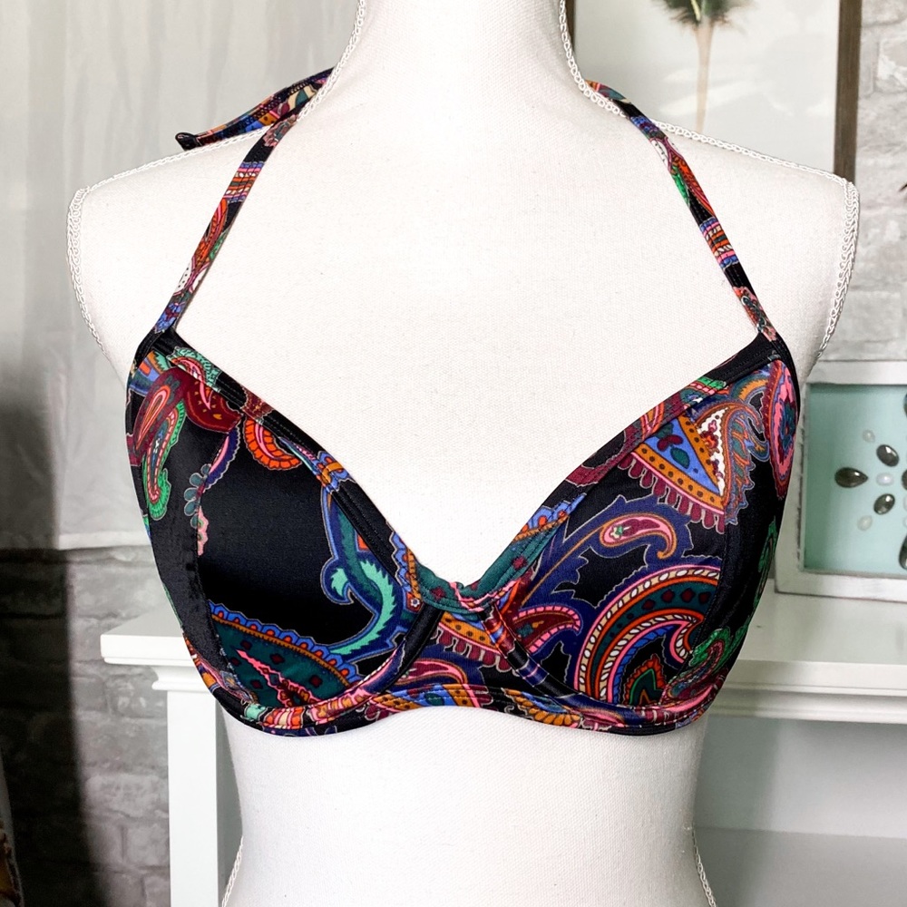 Victoria's Secret Black Paisley Push Up 34D Halter Bikini Top